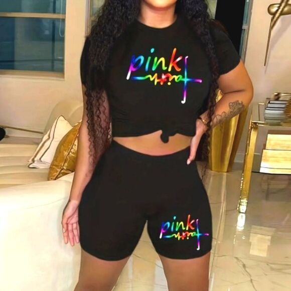 2pc pink faith tee and short set sz.Small - Picture 2 of 4